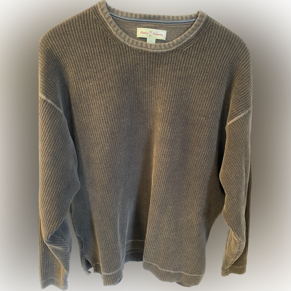 Tommy Bahama Olive Green Ribbed Crewneck Sweater